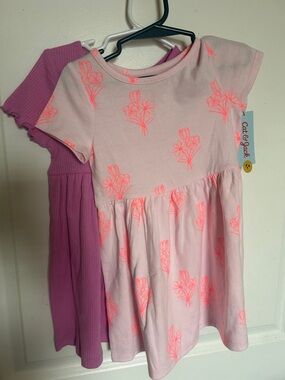 Cat & Jack Pink Floral & lilac Short-Sleeve Girls' Dress - Neon Pink Print
